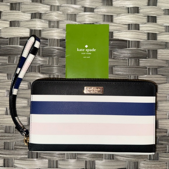 kate spade Handbags - NWOT Kate Spade Navy, Pink and Black Striped Wristlet Wallet